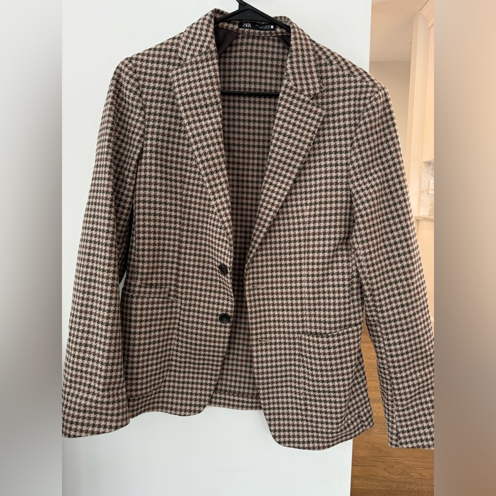 ZARA MENS RELAXED FIT HOUNDSTOOTH BLAZER